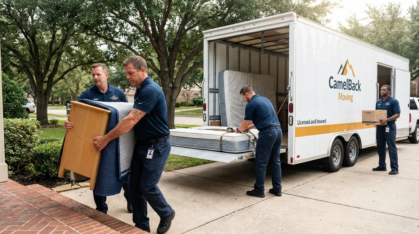 Crew loading residential truck for cross-state move from Black Canyon City, AZ