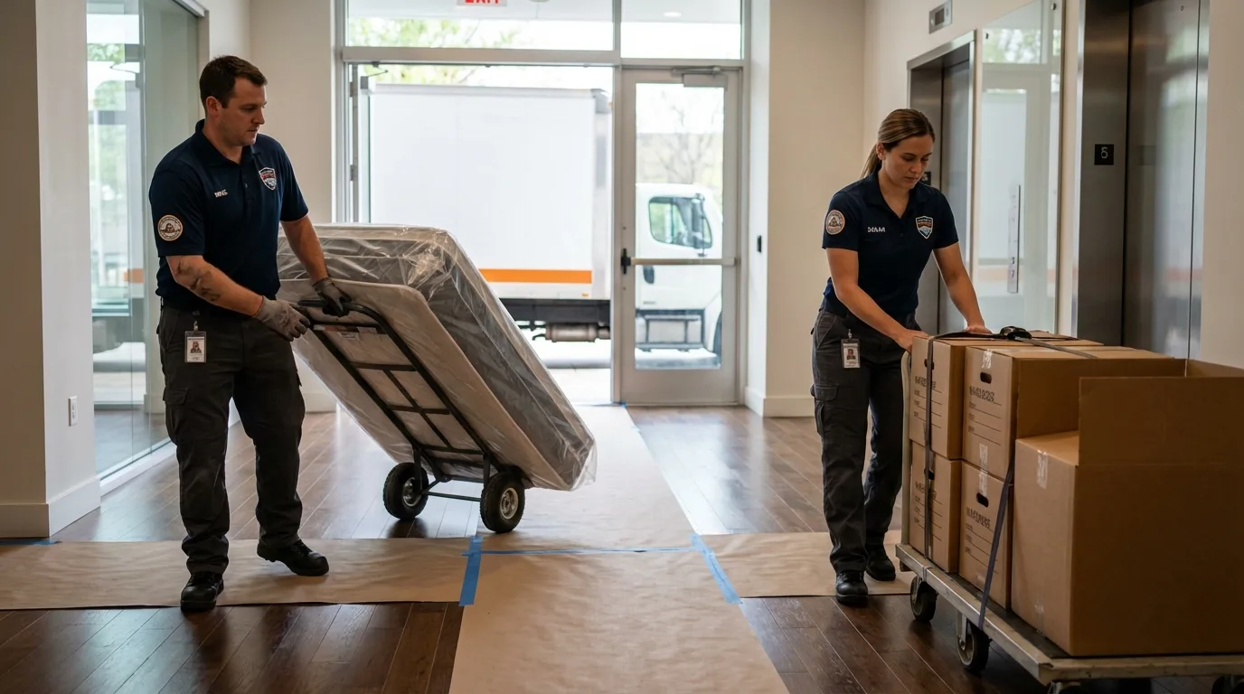 Professional apartment movers loading elevator in Black Canyon City, AZ